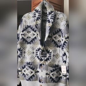 Lucky Brand Men's Shawl Collar Fair Isle Knit Cardigan Sweater - Blue/Gray